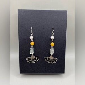 🌼Fluorite Yellow Jade Gingko Leaf Earrings